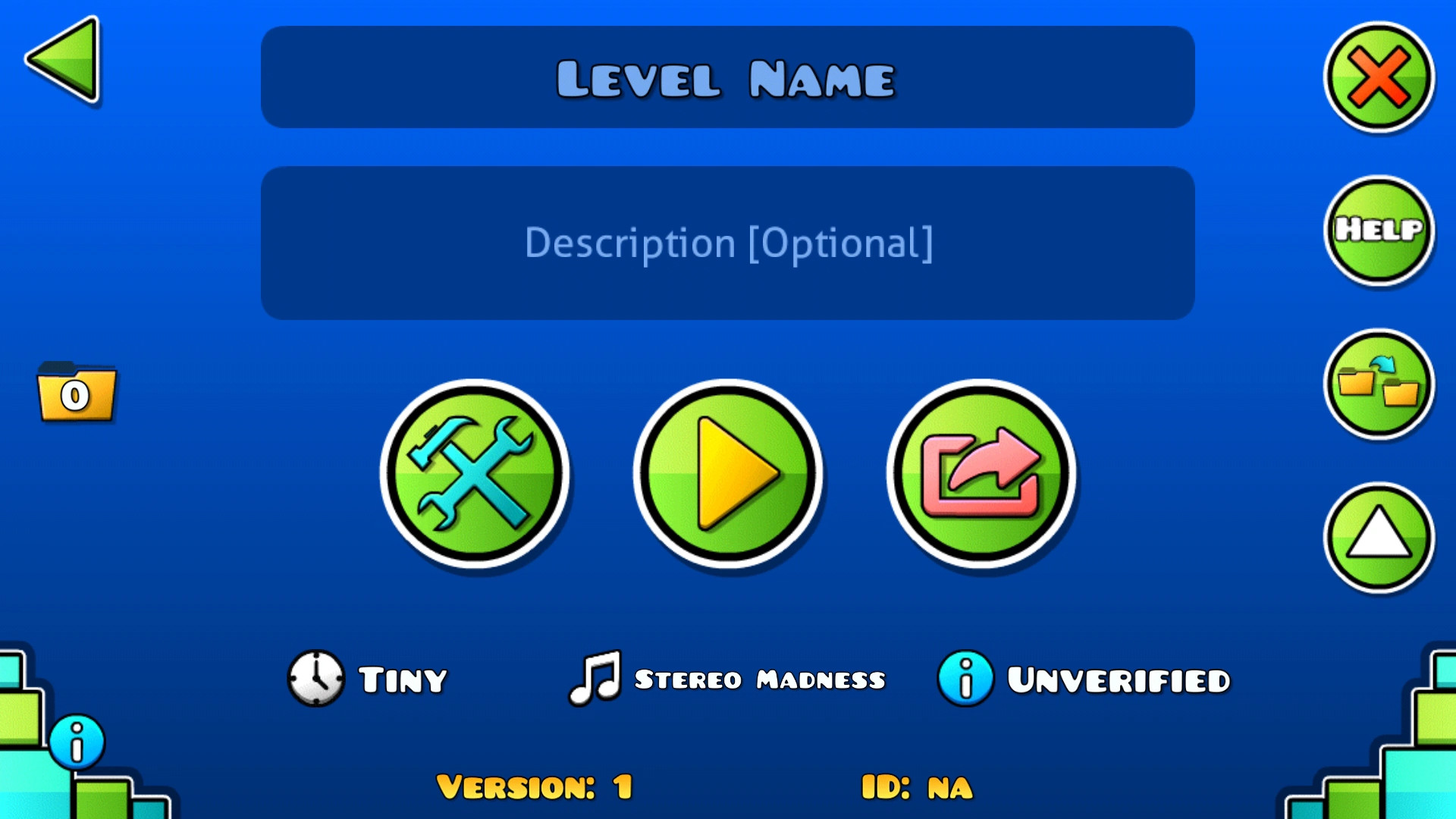 Esto es lo que debería aparecer cuando creas un nivel nuevo en Geometry Dash